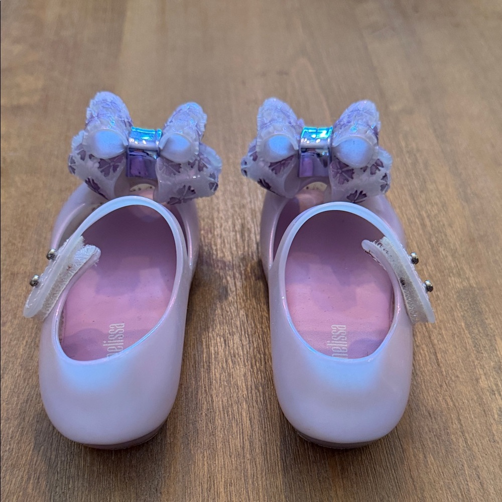 Mini Melissa Light Pink Dress Shoes with Glitter Bow - Picture 3 of 3
